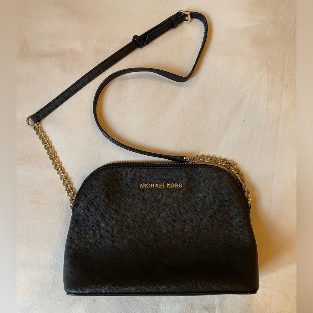 Michael Kors Black Crossbody Purse with gold chain